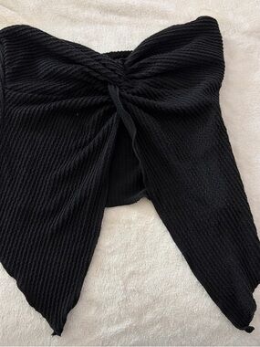 Black Twist-Front Textured Top